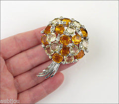 Jomaz Floral Jonquil Topaz Faceted Glass Rhinestone Bouquet Nosegay Brooch Pin