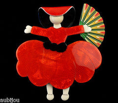 Lea Stein Ballerina Scarlett O'Hara Fan Brooch Pin Red Black Multicolor