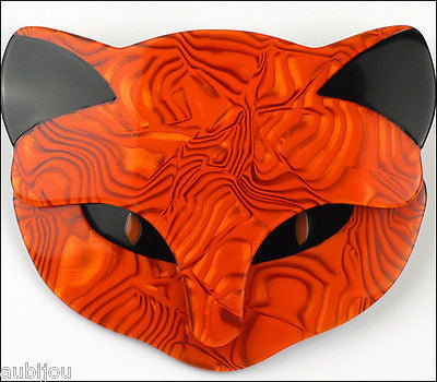 Lea Stein Bacchus The Cat Head Brooch Pin Orange Black Gallery