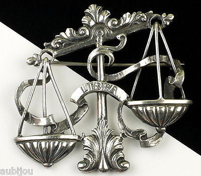 Vintage Cini Sterling Silver Zodiac Figural Libra Brooch Pin Astrology Sign Scales