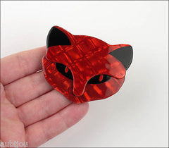 Lea Stein Bacchus The Cat Head Brooch Pin Red Black Model