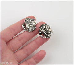 Vintage Cini Sterling Silver Floral Flower Poppy Hibiscus Brooch Pin Earrings Set