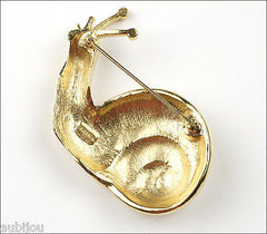 Vintage Trifari Figural Cream White Enamel Snail Brooch Pin Shell Slug Jewelry