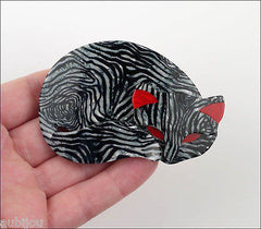 Lea Stein Gomina The Sleeping Cat Brooch Pin Grey Animal Print Model