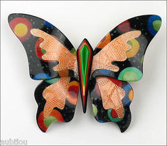 Lea Stein Elfe The Butterfly Insect Brooch Pin Black Cellestial Multicolor Front