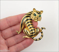 Vintage Trifari Gold Rush Ark Enamel Figural Tiger Cat Brooch Pin 1990's Animal