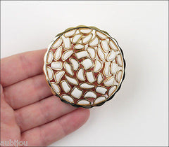 Vintage Crown Trifari Modern Mosaic White Molded Glass Brooch Pin 1960's Jewelry