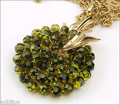 Vintage Trifari Briolette Olivine Green Faceted Glass Rhinestone Pendant Necklace