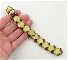 Vintage Trifari Yellow Poured Glass Floral Parure Necklace Bracelet Set Earrings 1950's