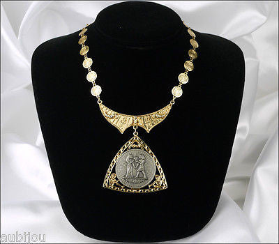 Vintage Signed Art Egyptian Revival King Pharaoh Queen Pendant Necklac ...