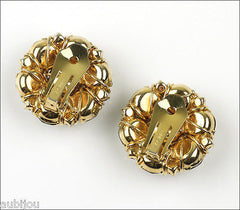 Vintage Hattie Carnegie Smoky Faceted Glass Rhinestone Clip On Earrings 1950's Jewelry