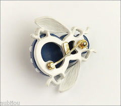 Vintage Trifari Figural Dark Blue Lucite White Enamel Bee Bug Fly Insect Brooch Pin