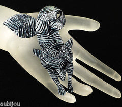 Lea Stein Fox Brooch Pin Gray Black Animal Print Mannequin