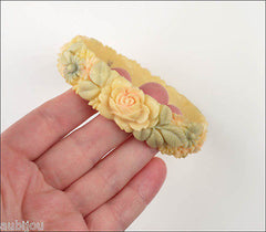 Vintage Japan Celluloid Floral Flower Rose Cream Leaf Bracelet Bangle 1950's Plastic