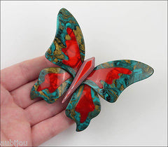 Lea Stein Elfe The Butterfly Insect Brooch Pin Turquoise Green Red Model
