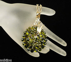 Vintage Trifari Briolette Olivine Green Faceted Glass Rhinestone Pendant Necklace