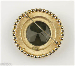 Vintage Large Signed Capri Openback Black Diamond Smoky Glass Rhinestone Brooch Pin