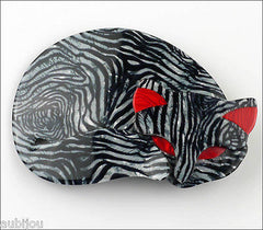 Lea Stein Gomina The Sleeping Cat Brooch Pin Grey Animal Print Front