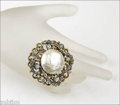 Vintage Signed Art Modeart Rhinestone Baroque Pearl Set Pin Brooch Earrings 1960's