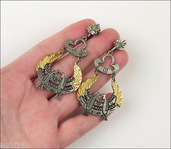 Vintage Signed Art Egyptian Revival Bird Wings Pendant Necklace And Earring Set