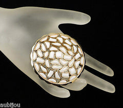Vintage Crown Trifari Modern Mosaic White Molded Glass Brooch Pin 1960's Jewelry