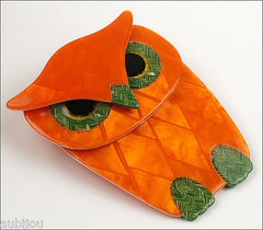 Lea Stein Buba The Owl Bird Brooch Pin Pearly Orange Green Side