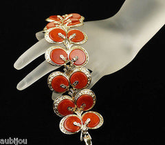 Vintage Signed Art Wide Orange Red Rust Marbled Bakelite Oriental Bracelet 1960's