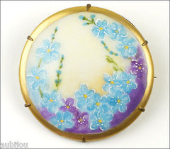 Vintage Porcelain Handpainted Floral Light Blue Forget Me Not Flower Brooch Pin