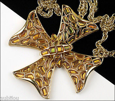 Vintage Trifari Modern Mosaic Maltese Cross Molded Glass Heraldic Pendant Necklace