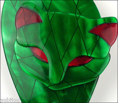 Lea Stein Attila The Cat Brooch Pin Green Red Gallery