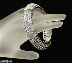 Kenneth Jay Lane KJL Art Deco Clear Rhinestone Crystal Hinged Bracelet Bangle