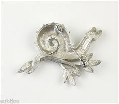 Vintage Crown Trifari Figural White Enamel Snail Brooch Pin Shell Slug 1960's
