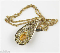 Vintage Whiting Davis Topaz Glass Rhinestone Pendant Necklace Hinged Bracelet Set