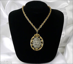 Vintage Signed Art Egyptian Revival Nefertiti Queen Pendant Necklace Medallion 1970's