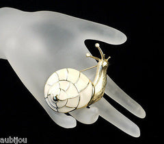 Vintage Trifari Figural Cream White Enamel Snail Brooch Pin Shell Slug Jewelry