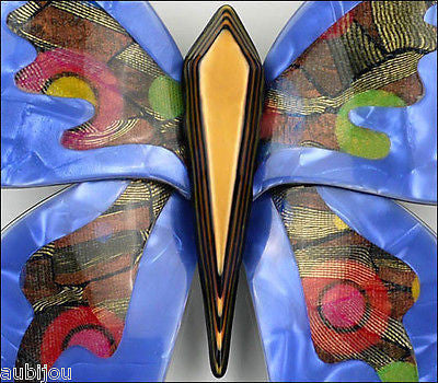 Lea Stein Elfe The Butterfly Insect Brooch Pin Blue Yellow Multicolor Gallery