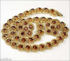 Vintage Trifari Smoked Topaz Rhinestone Floral Necklace Earrings Set Choker 1960's
