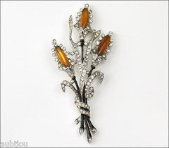 Vintage Crown Trifari Topaz Glass Rhinestone Floral Flower Pin Brooch 1940's Spaney