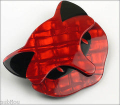 Lea Stein Bacchus The Cat Head Brooch Pin Red Black Side