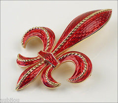 Vintage Trifari Red Enamel Heraldic Fleur De Lis Lily Brooch Pin Coat Of Arms 1960's