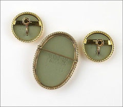 Vintage Wedgwood Gold Filled Jasperware Green Porcelain Cameo Brooch Pin Flora Set