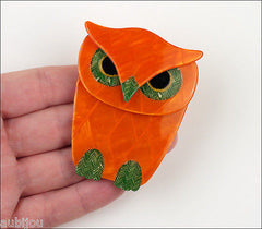 Lea Stein Buba The Owl Bird Brooch Pin Pearly Orange Green Model