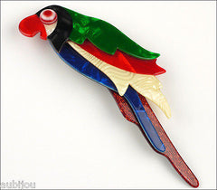 Lea Stein Kokokah The Parrot Brooch Pin Green Red Black Blue Front