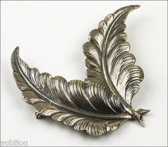Vintage Large Cini Sterling Silver 3D Floral Double Leaf Brooch Pin 1950's Jewelry