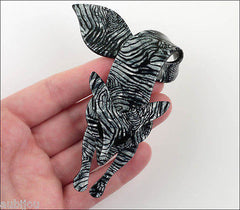 Lea Stein Fox Brooch Pin Gray Black Animal Print Model