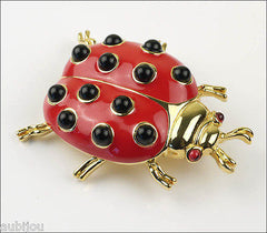 Vintage Trifari Figural Red Enamel Ladybug Beetle Bug Insect Brooch Pin Ladybird
