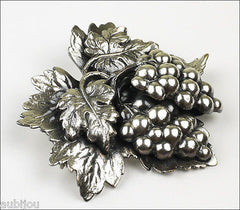 Vintage Napier 3D Floral Silverplated Grape Cluster Fruit Brooch Pin 1960's