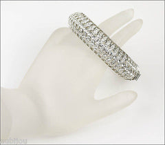 Kenneth Jay Lane KJL Art Deco Clear Rhinestone Crystal Hinged Bracelet Bangle