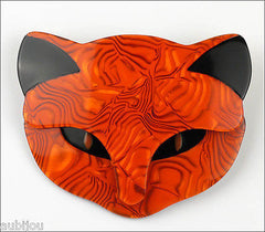 Lea Stein Bacchus The Cat Head Brooch Pin Orange Black Front