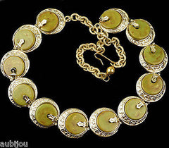 Vintage Signed Art Oriental Mustard Green Marbled Bakelite Necklace Choker Set 1960S